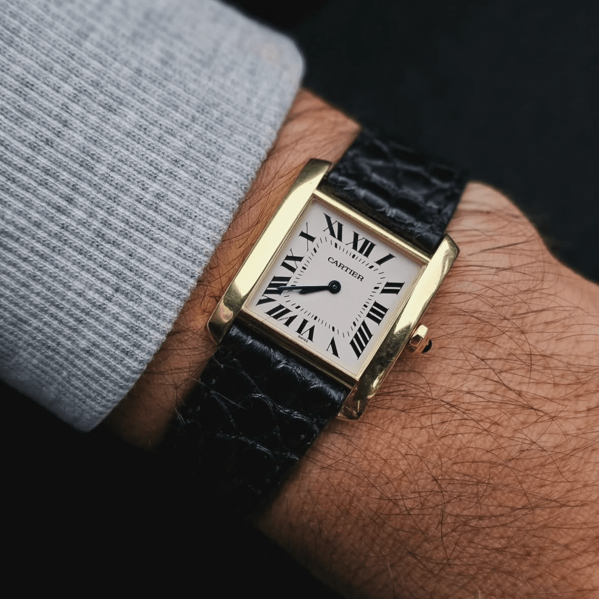 Stilvolle Cartier-Uhr mit Armband aus New Orleans-Alligatorleder, perfekt für Vintage-Uhren aus den 50er- oder 70er-Jahren, hergestellt aus ethischem Louisiana-Alligator