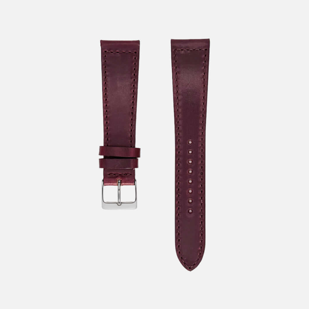 Horween Chrom Excel Bordeaux Leder Uhrenarmband, handgefertigt, vegetabil gegerbtes Rindleder, luxuriöses Design.