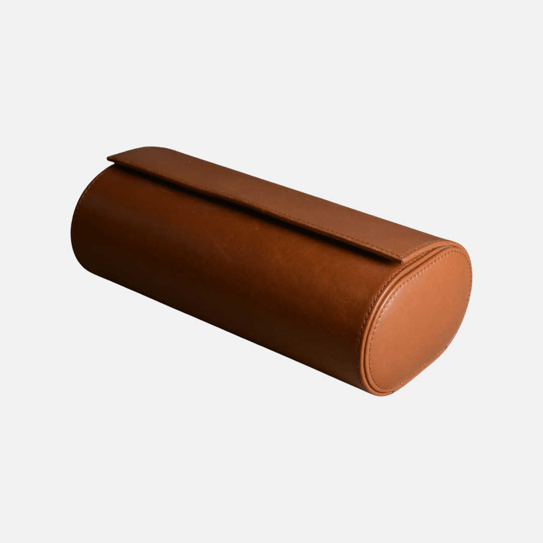 3er Uhrenrolle Barenia Leder, handgefertigt, stilvoller Uhrenaufbewahrungskoffer in Braun, ideal für Reisen und Uhrenregal.