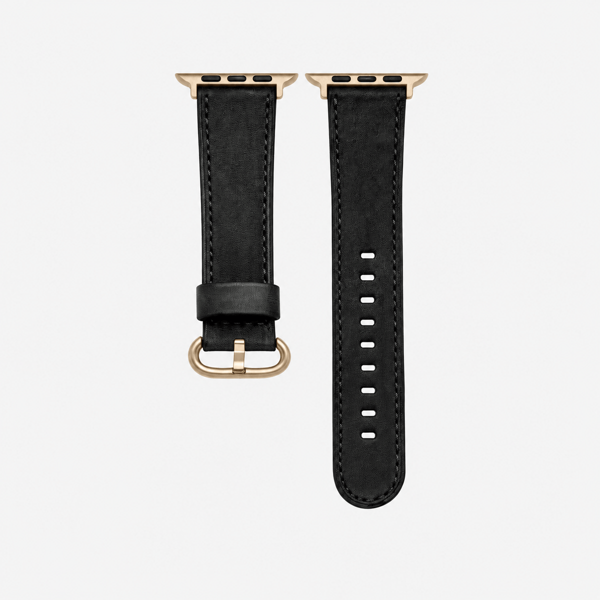 Schwarzes Apple Watch Armband Leder - Bidart mit goldener Hardware und elegantem Design aus hochwertigem Barenia Leder.