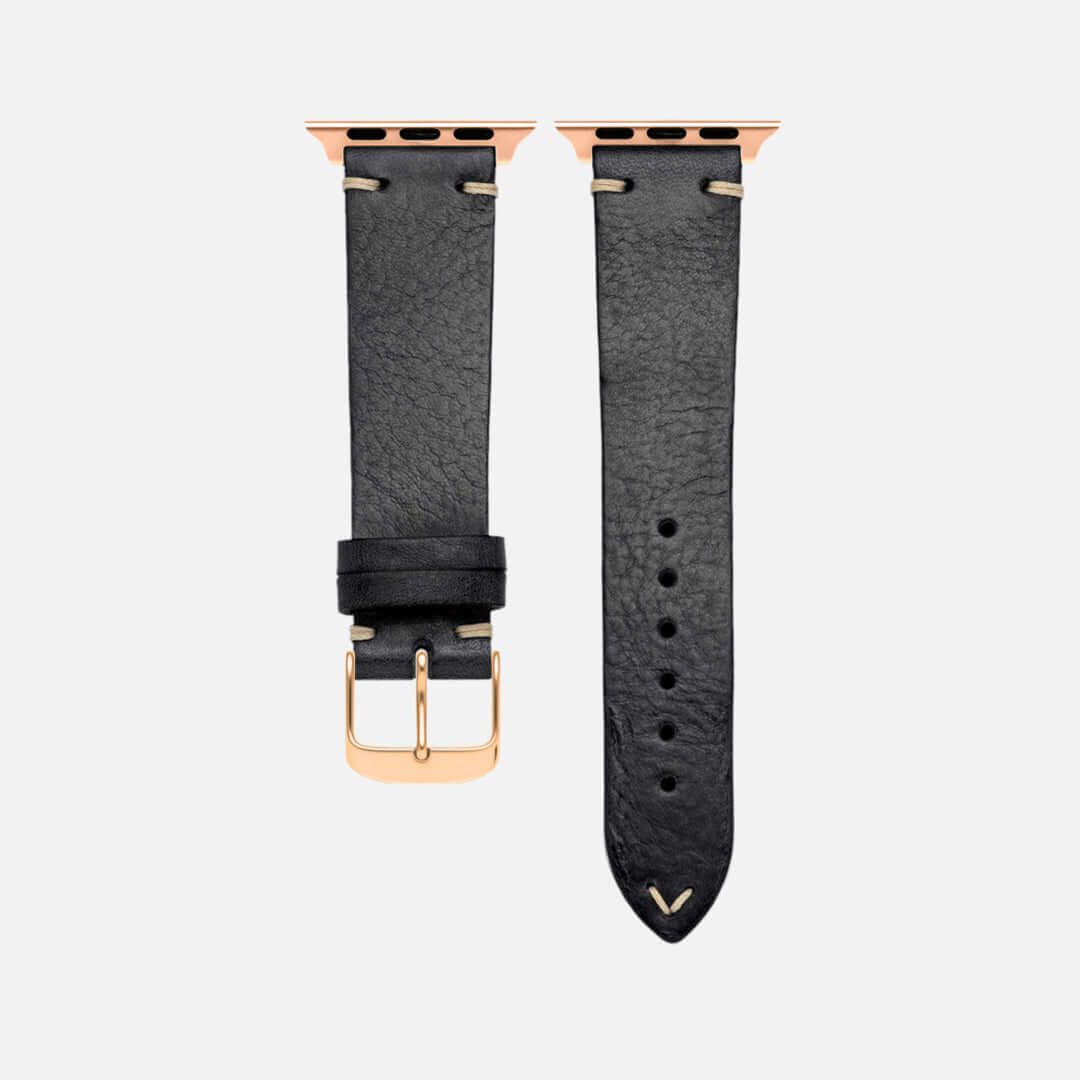 Hunter Apple Watch Armband Leder Schwarz aus vegetabil gegerbtem Rindleder, elegantes und hochwertiges Zubehör für Apple Watch.
