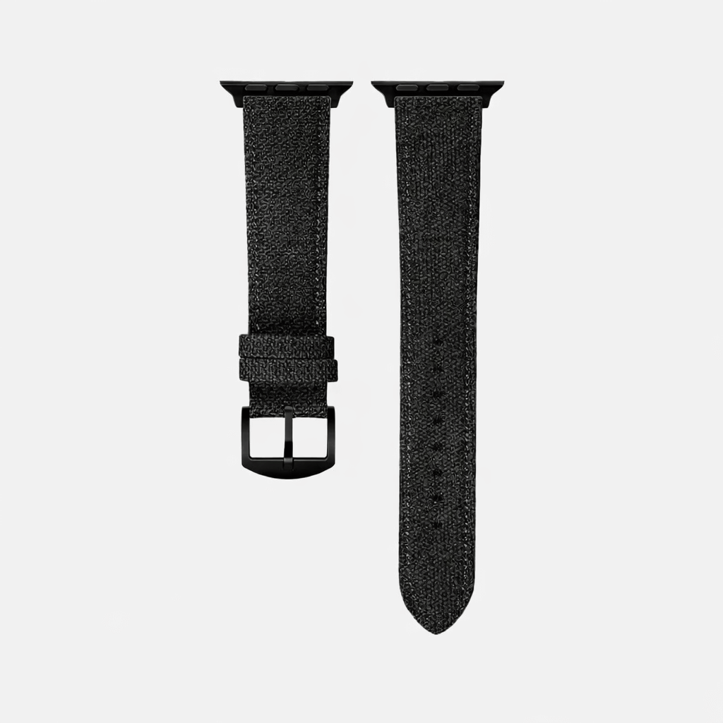Schwarzes Canvas Apple Watch Band Baumwolle, 22 mm breit, robust und stilvoll, wasserabweisend, passend für größere Uhren.
