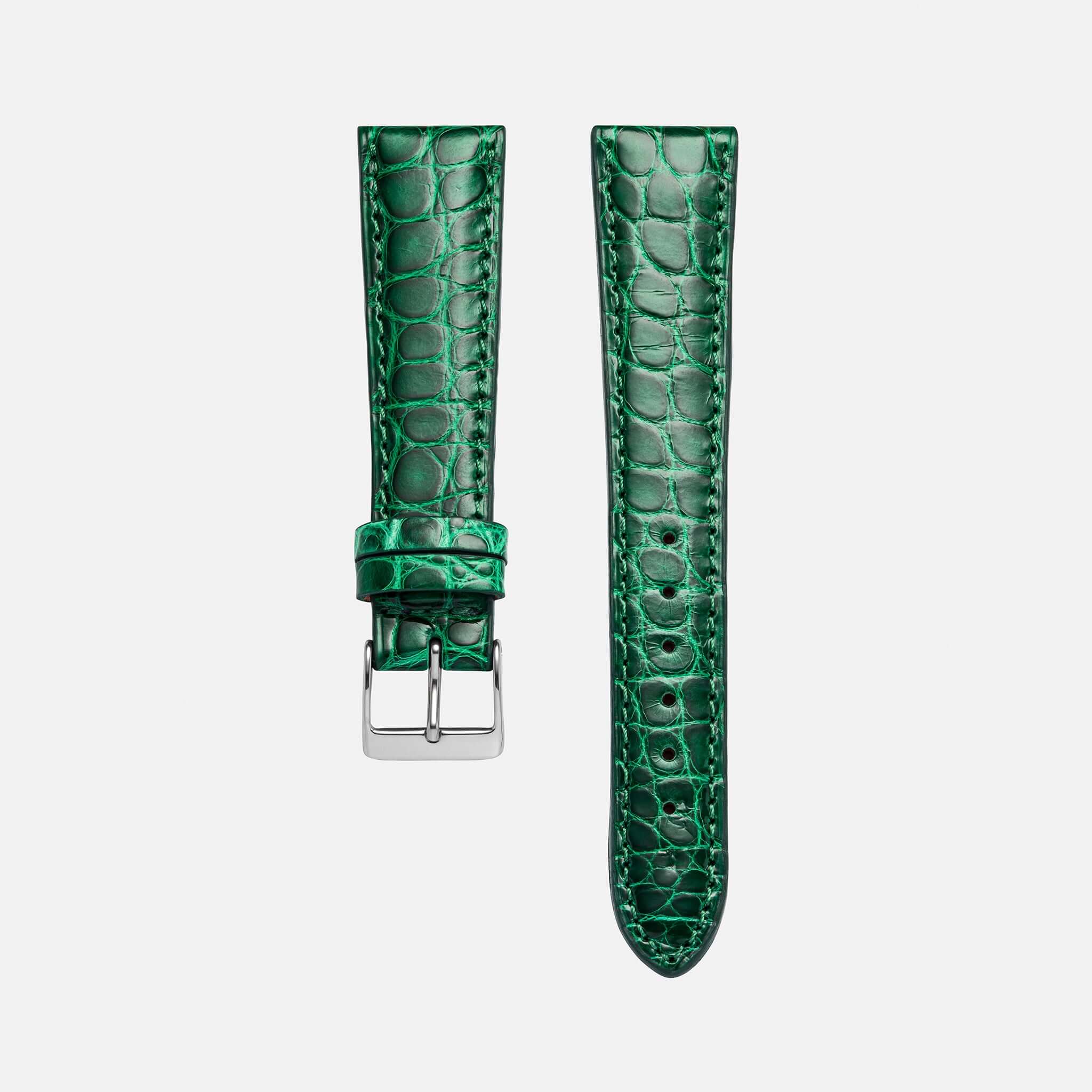 Dunkelgrünes glänzendes echtes Alligator Uhrenarmband – Handgefertigtes, luxuriöses Alligatorlederarmband, strapazierfähig und glänzend, Made in Germany, ideal für sportliche und elegante Zeitmesser wie Rolex und Jaeger Le Coultre Memovox