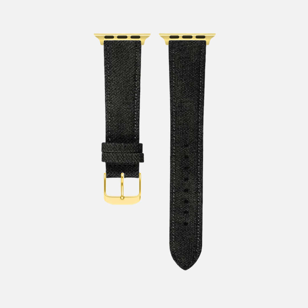 Schwarzes Canvas Apple Watch Band Baumwolle, robust und stilvoll, wasserabweisend, aus veganem Canvas, ideal für größere Uhren.