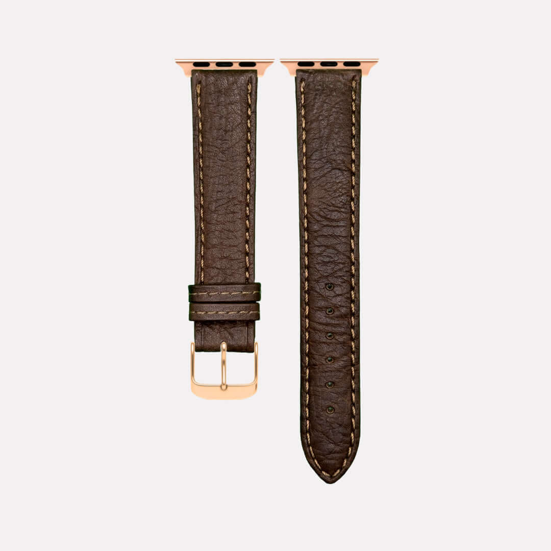 Apple Watch Stierlederarmband Torro Modern Dunkelbraun aus spanischem Leder mit rustikalem Stil, von hoher Qualität und Handwerkskunst.