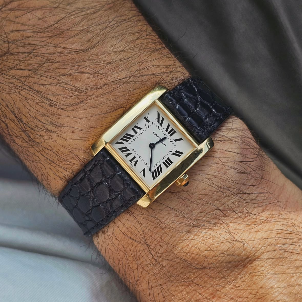 Luxuriöse Uhr mit New Orleans Alligator-Armband, ideal für Vintage-Uhren aus den 1950er oder 1970er Jahren, perfekt für Cartier-Uhren.