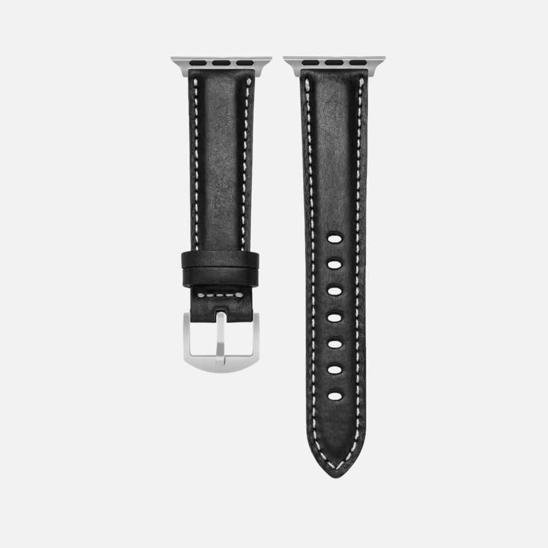 Apple Watch Lederarmband Casablanca – Schwarz, hochwertiges italienisches Rindlederband für Series 1-10 und Ultra, elegante Optik.