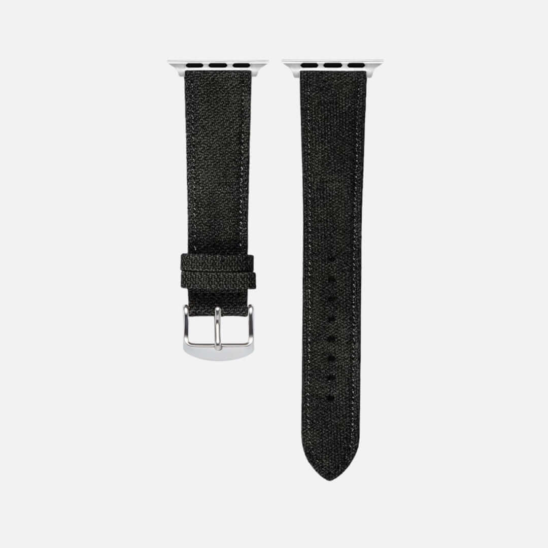 Schwarzes Canvas Apple Watch Band Baumwolle in stilvollem Design, wasserabweisend, vegan. Ideal für größere Uhren, 22 mm Breite.