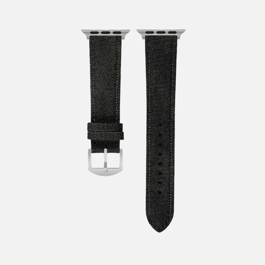 Schwarzes Canvas Apple Watch Band Baumwolle, schlichtes und robustes Design, wasserabweisend und vegan, ideal für Alltag und Business.