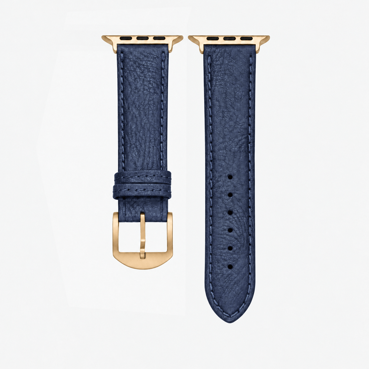 Apple Watch Stierlederarmband Torro Blau aus spanischem Leder mit goldener Hardware, einzigartig und stilvoll.