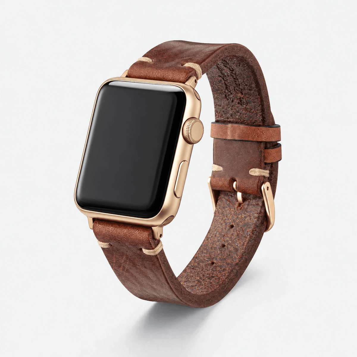 Hunter Apple Watch Armband Leder Hellbraun – elegantes, handgefertigtes Armband aus hellbraunem Rindleder.