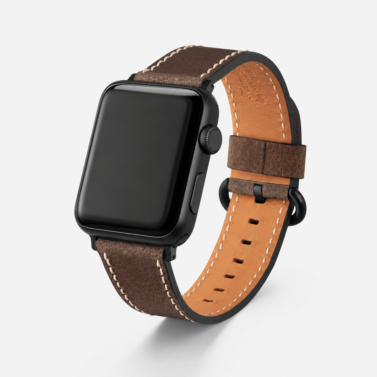 Apple Watch Lederarmband Vintage – Dunkelbraun mit rustikalem Design aus hochwertigem italienischem Rindleder.