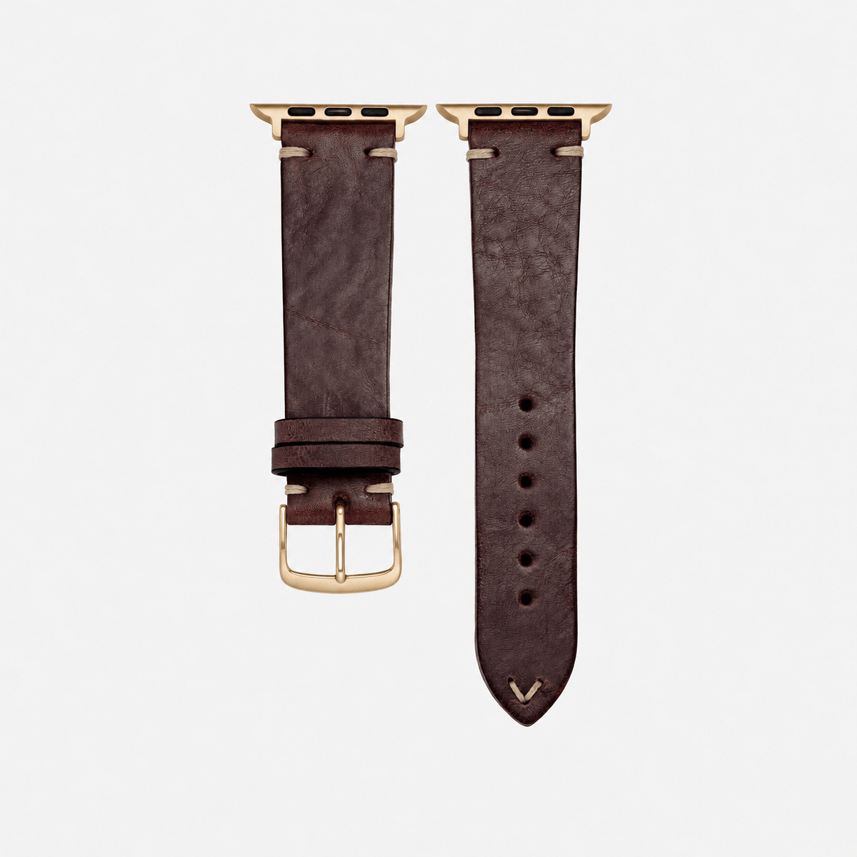 Hunter Apple Watch Armband Leder Dunkelbraun mit goldener Hardware, aus vegetabil gegerbtem Rindleder.