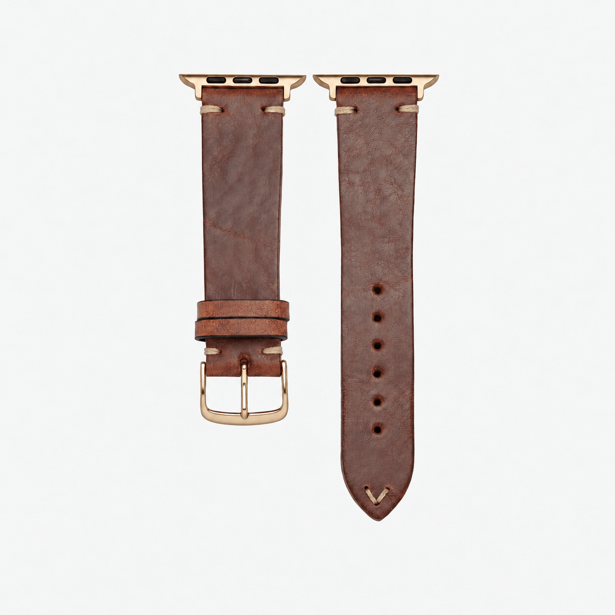 Hunter Apple Watch Armband Leder Hellbraun, aus vegetabil gegerbtem Rindleder mit goldener Hardware, elegante Ausführung.