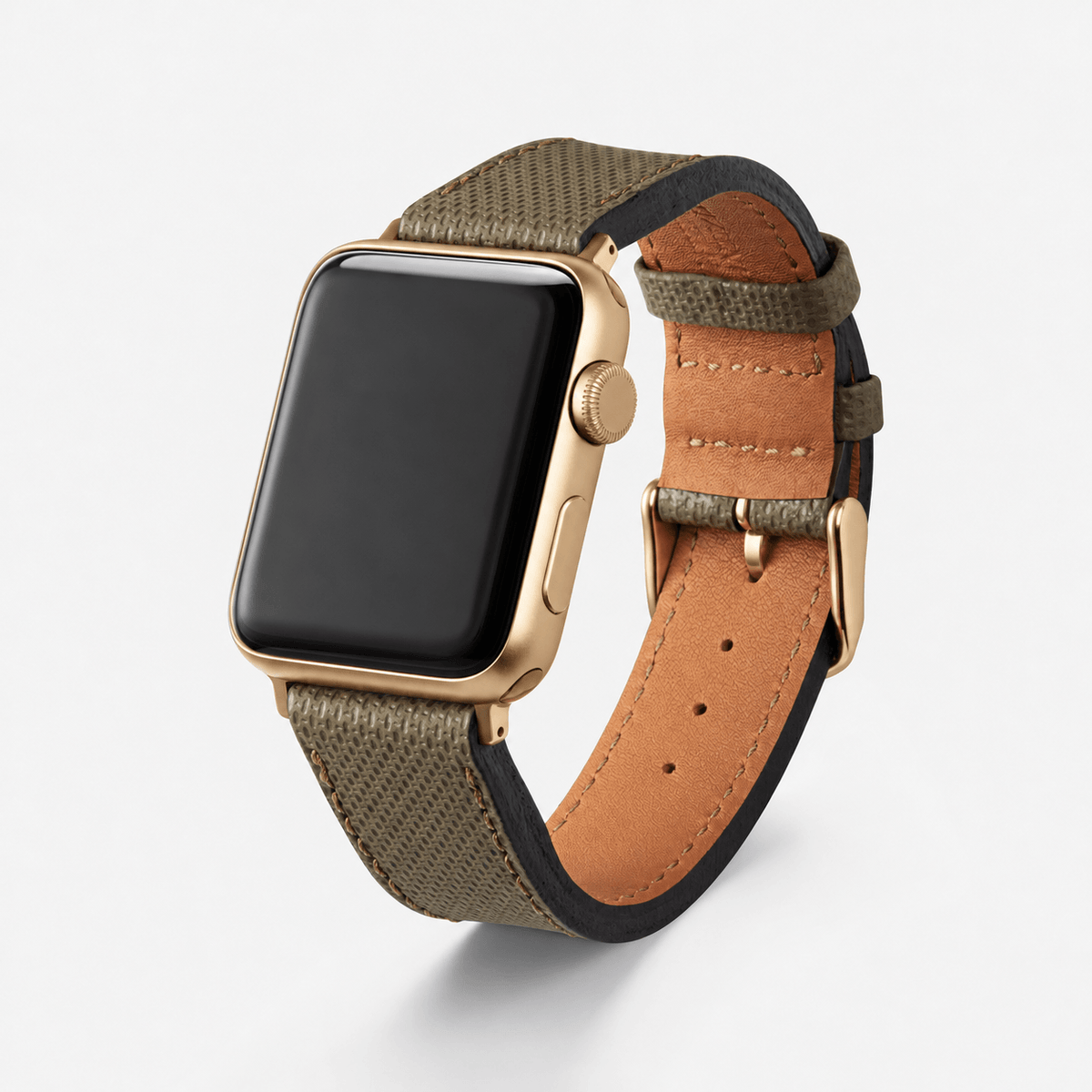Olivgrünes Apple Watch Lederarmband Wasserfest | Nautilus aus hochwertigem wasserfestem deutschem Rindleder.