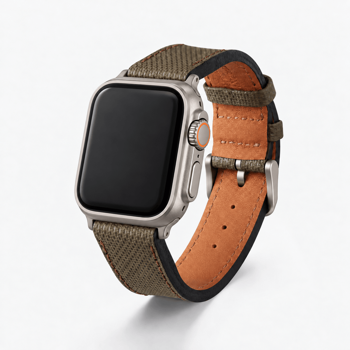 Olivgrünes Apple Watch Lederarmband Wasserfest | Nautilus, hochwertiges wasserfestes made in germany Armband.