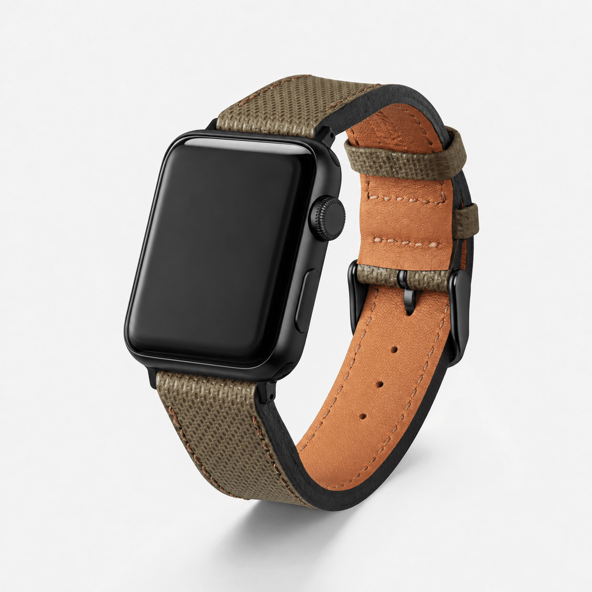 Olivgrünes Apple Watch Lederarmband Wasserfest | Nautilus an einer Apple Watch, hochwertiges wasserfestes made in germany armband.