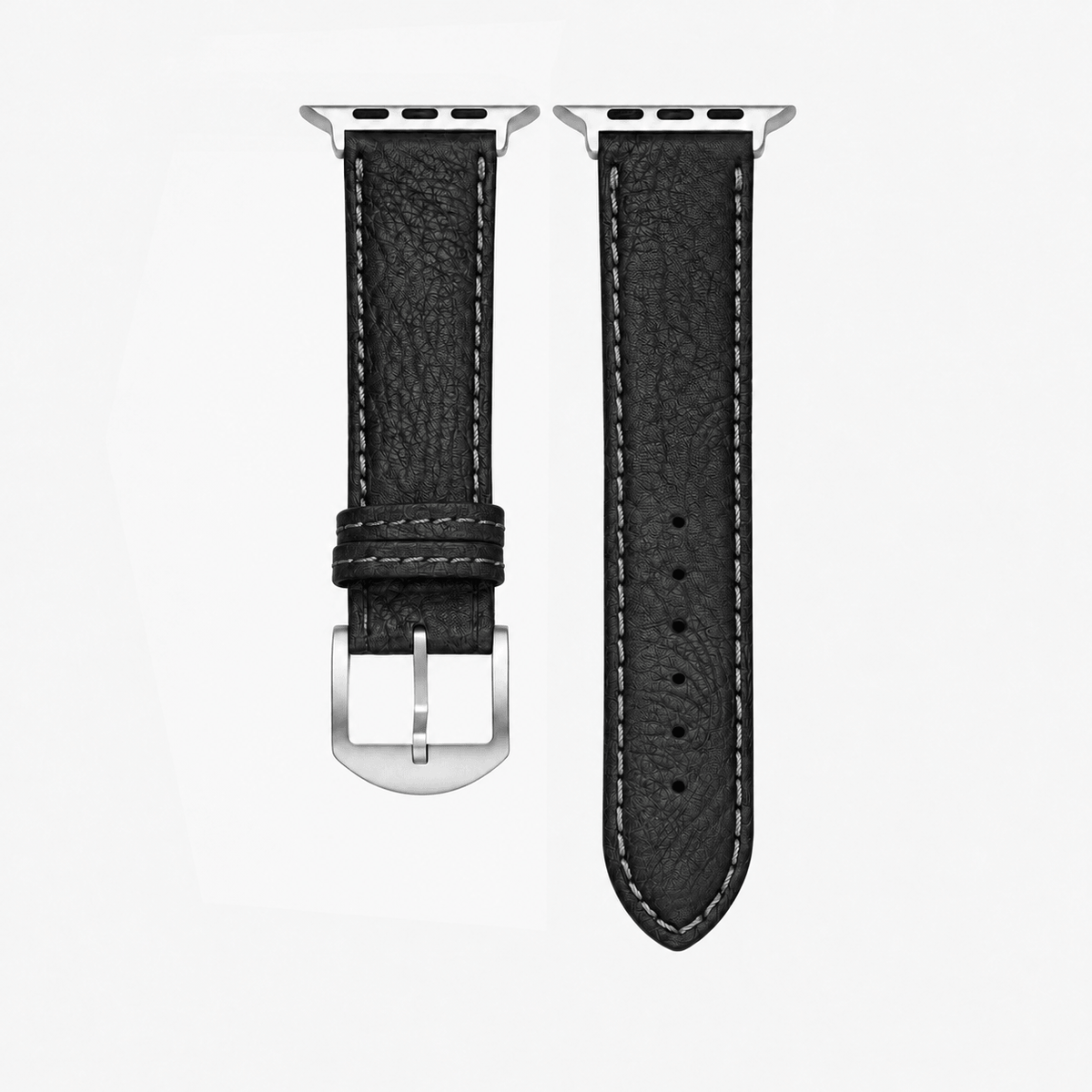 Apple Watch Stierlederarmband Torro Modern Schwarz aus hochwertigem Leder mit silberner Hardware.