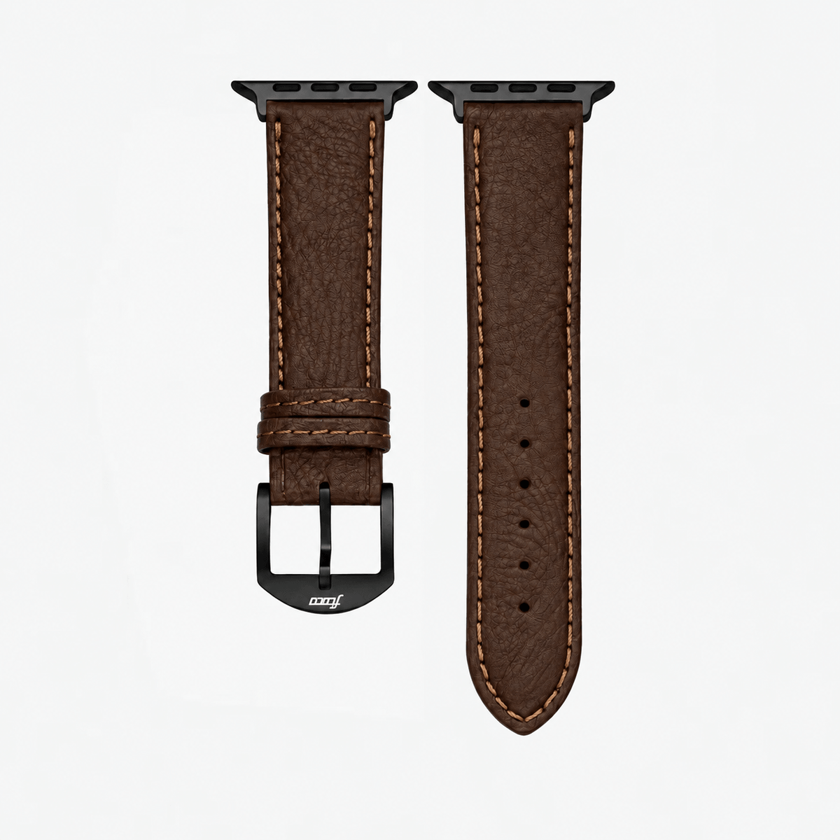 Apple Watch Stierlederarmband Torro Modern Dunkelbraun mit schwarzem Edelstahlverschluss.