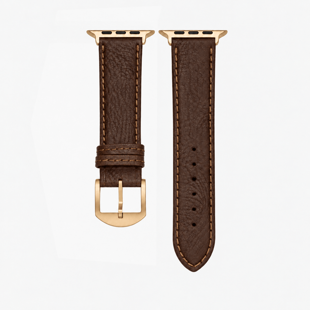 Apple Watch Stierlederarmband Torro Modern Dunkelbraun aus spanischem Leder mit goldfarbener Hardware.