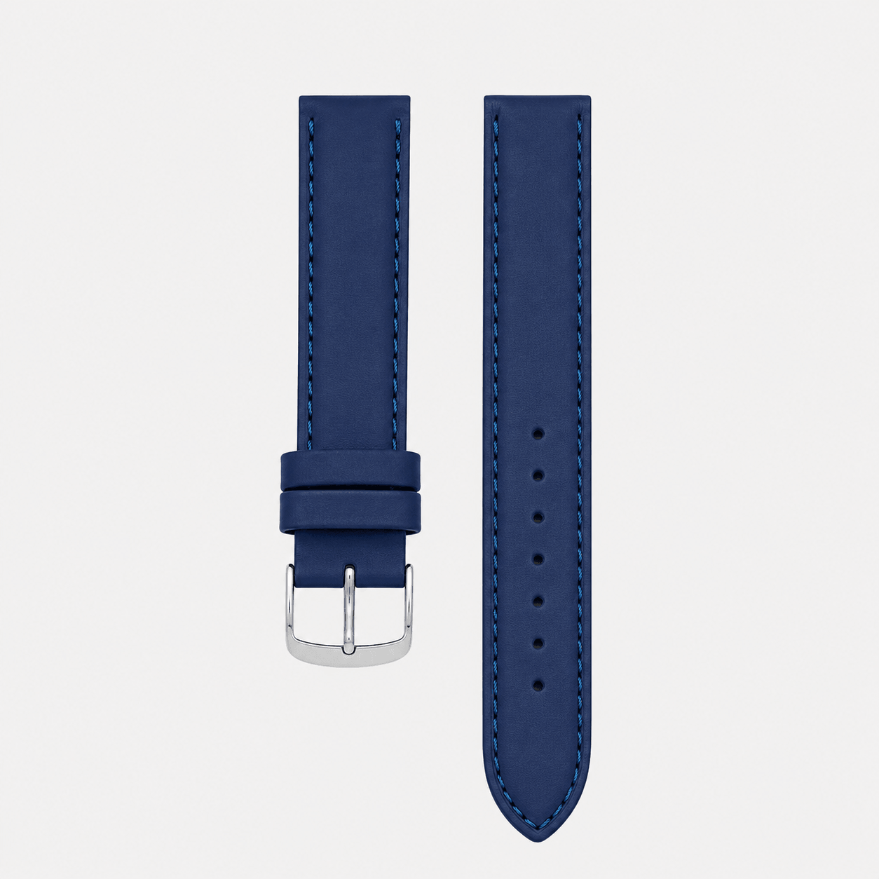 Toledo – Uhrenarmband aus deutschem Leder in Blau mit feiner Naht und silberner Schnalle.