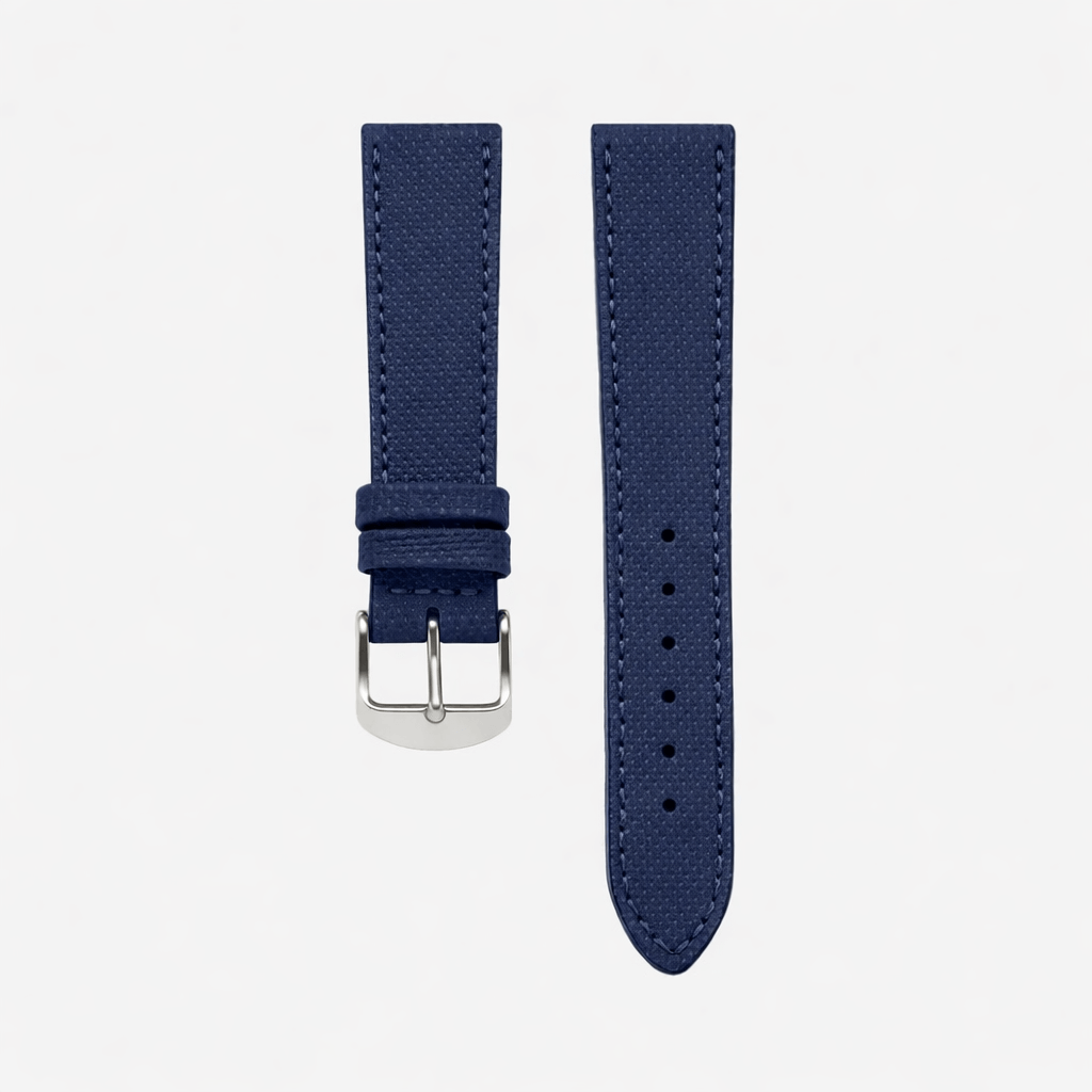 Nautilus – Uhrenarmband aus wasserfestem Leder in Blau mit silberner Schnalle, perfekt für Stil und Funktionalität.