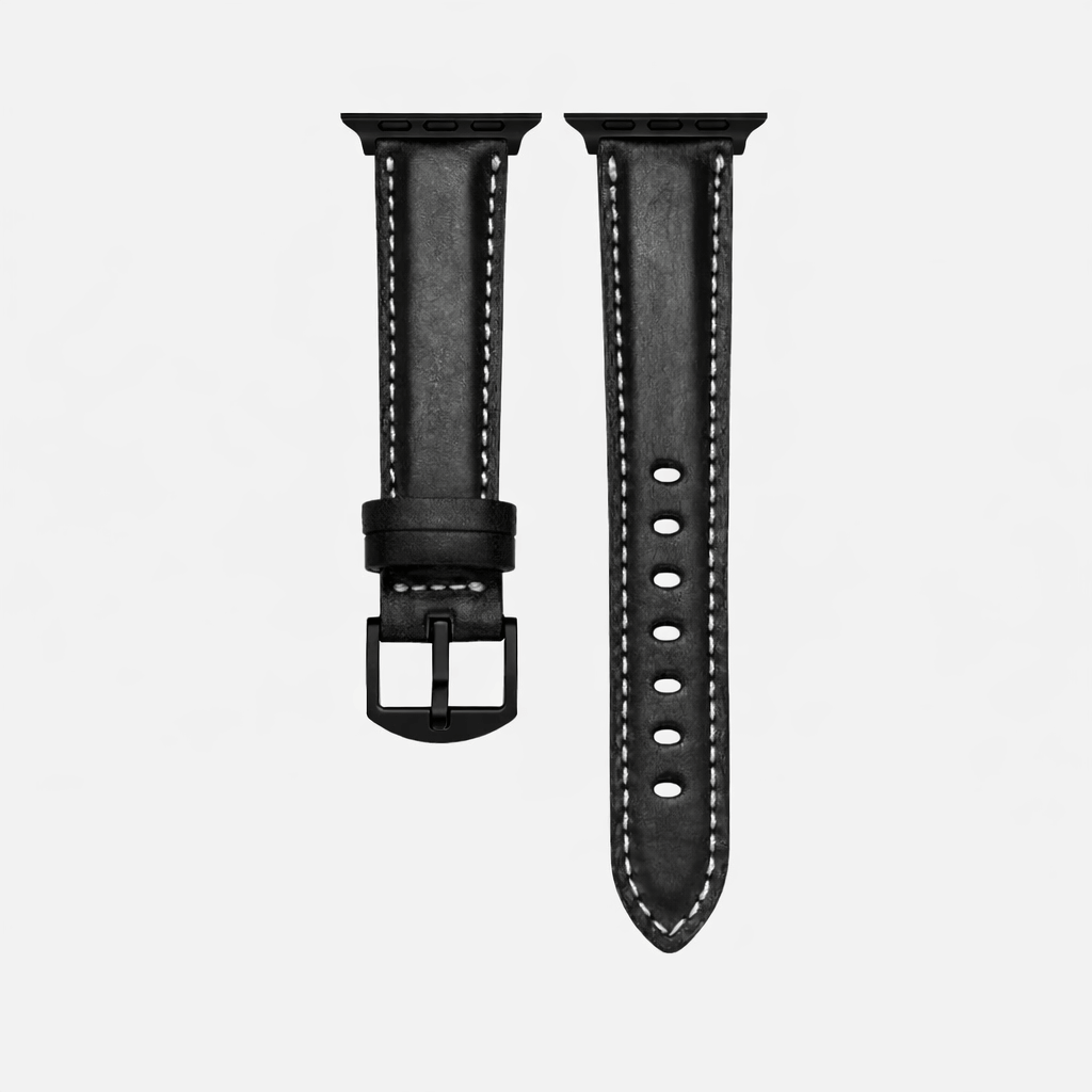 Apple Watch Lederarmband Casablanca – Schwarz aus italienischem Rindleder für Series 1-10 und Ultra Modelle.