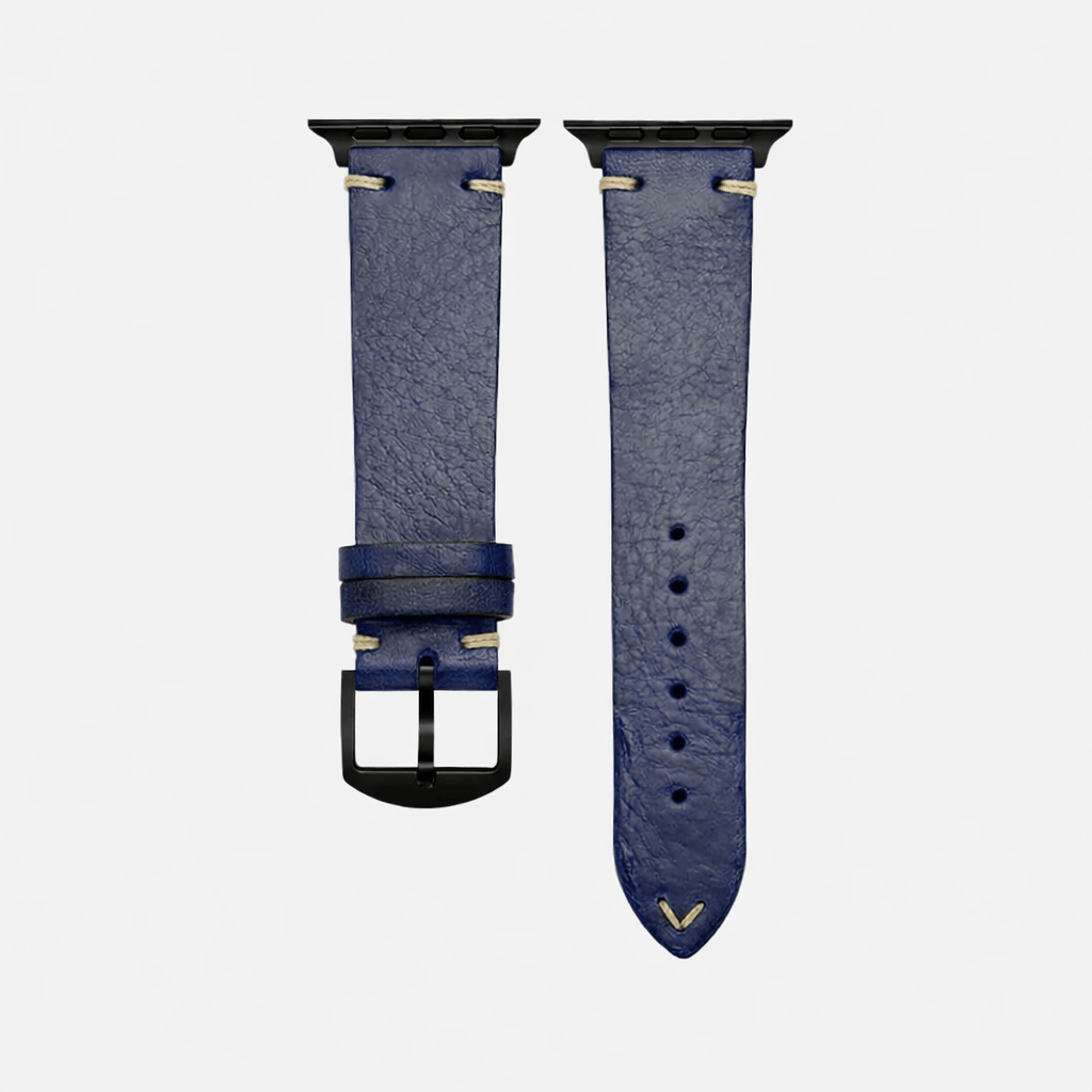 Hunter Apple Watch Armband Leder Blau aus vegetabil gegerbtem Leder, hochwertiges Design für stilvolle Uhrenliebhaber.