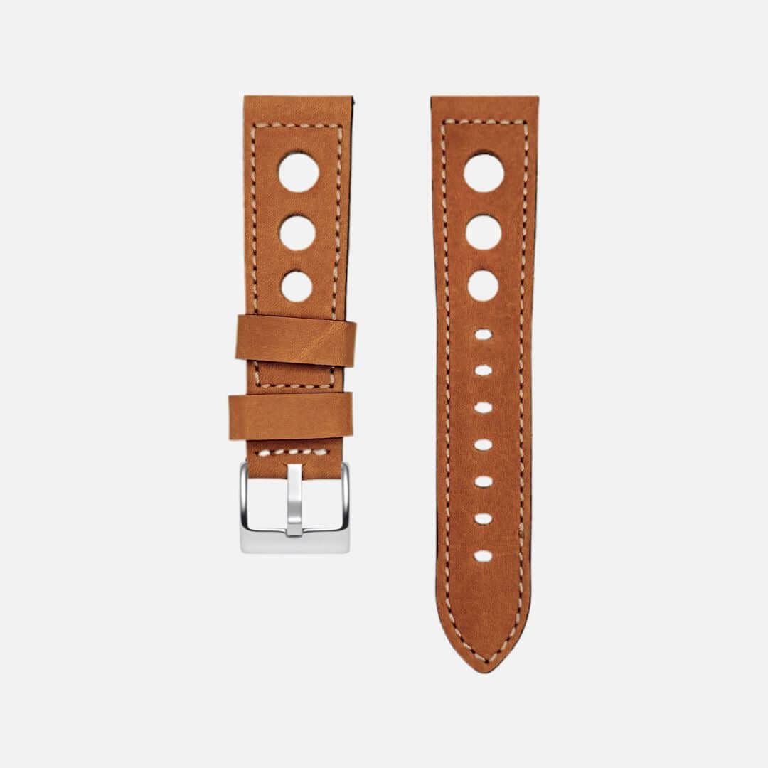 Saddle Racing – Lederarmband mit großen Racing Löchern in Cognac, Länge M (118x 75mm)