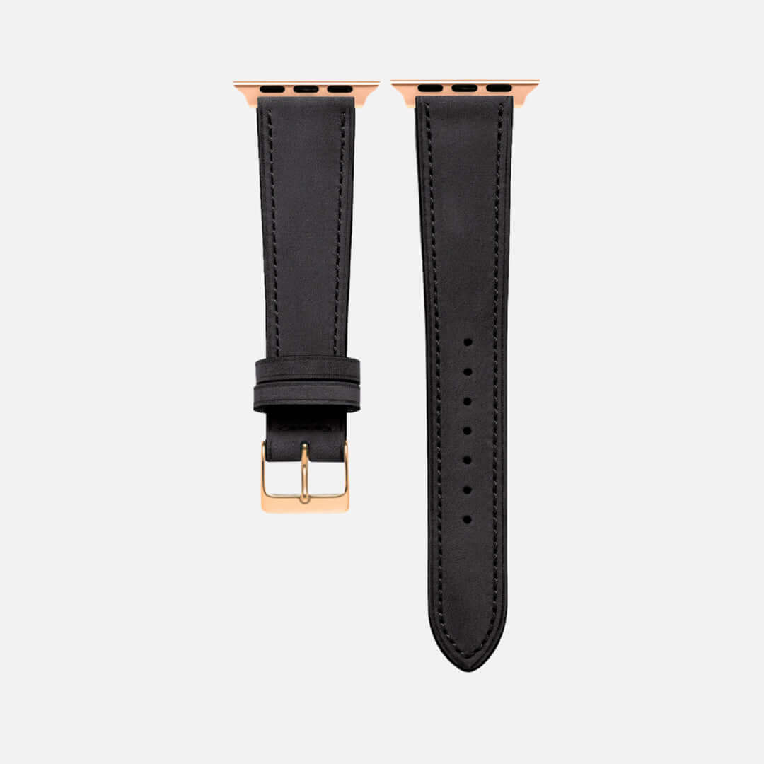 Mountain Apple Watch Lederarmband – Schwarz aus italienischem Nubukleder mit eleganter, wasserabweisender Oberfläche und Komfort.