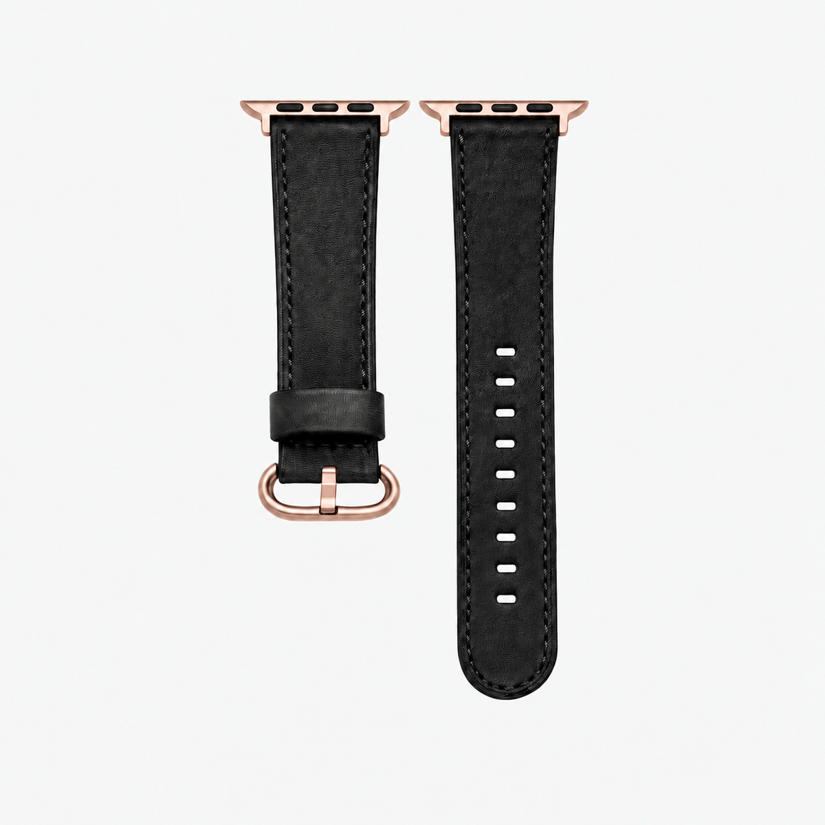 Schwarzes Apple Watch Armband Leder - Bidart mit rosegoldener Hardware und stylischem Design aus Barenia Leder.