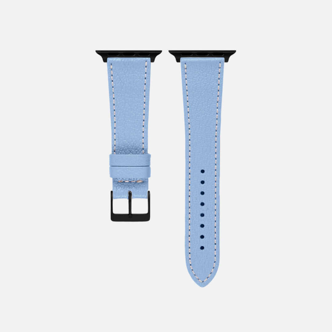 Hellblau kurzes Apple Watch Armband- Biarritz aus Ziegenleder, modernes Design für einen frischen Look, kompatibel mit Ihrer Apple Watch.
