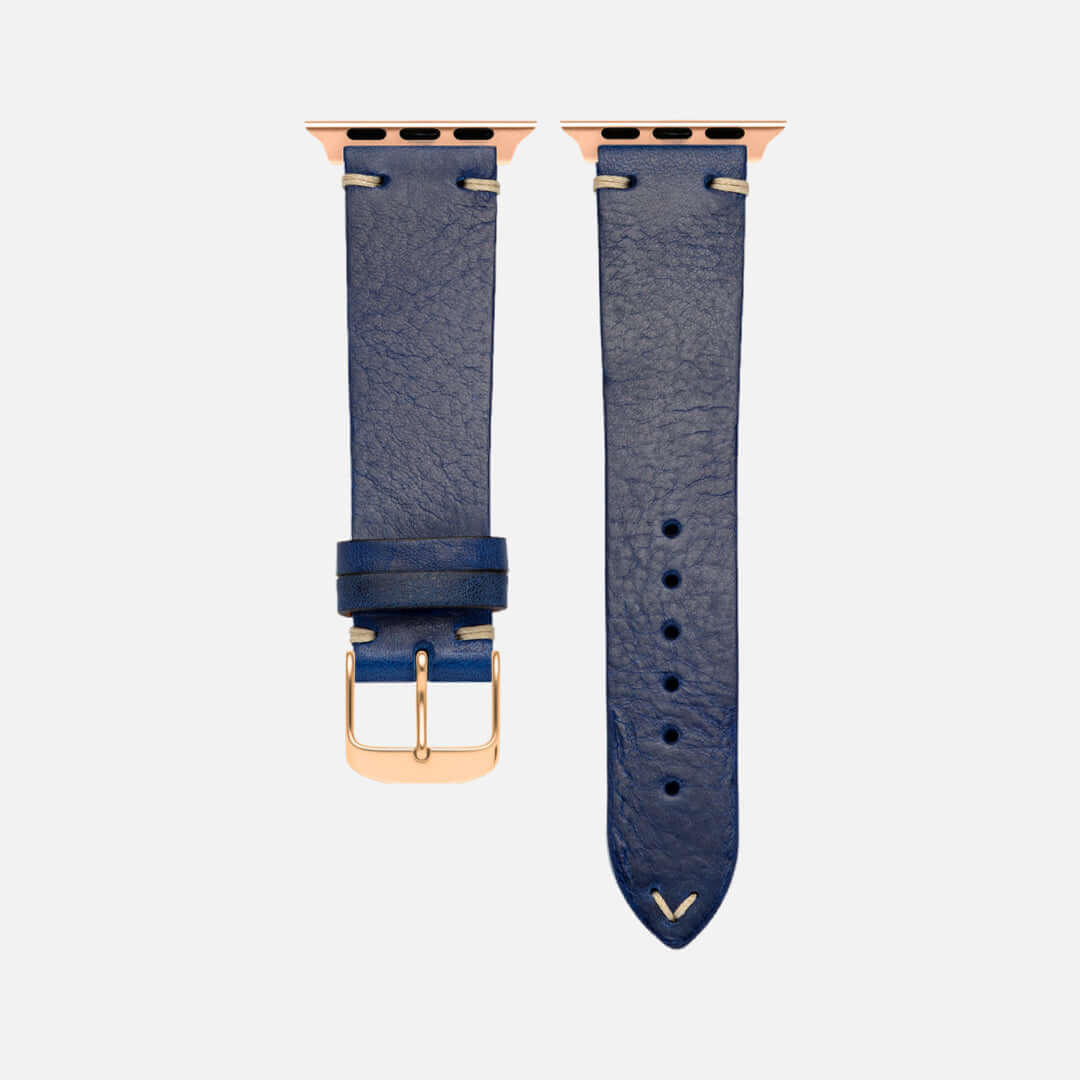 Hunter Apple Watch Armband Leder Blau aus hochwertigem vegetabil gegerbtem Rindleder, elegantes Design.