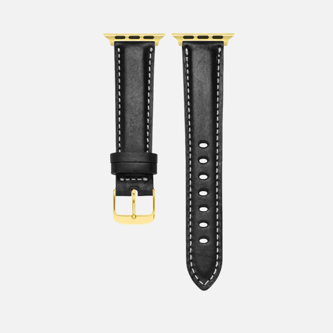 Apple Watch Lederarmband Casablanca – Schwarz aus italienischem Rindleder, passend für Modelle Series 1 bis 10, edel und komfortabel.