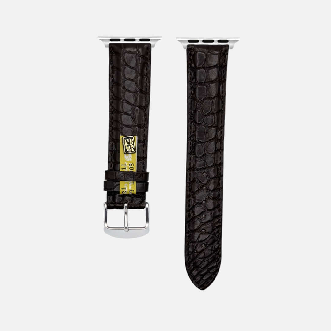 Dunkelbraunes Apple Watch Armband Echt Alligator Extra Lang aus Louisiana-Alligatorleder, handgefertigt und elegant.