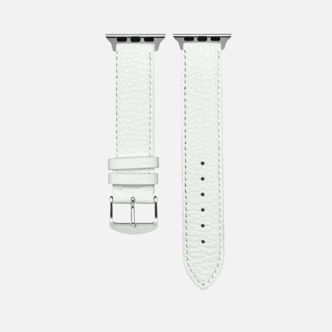 Uhrenarmband für Apple Watch aus handgefertigtem weißem Hirschleder, luxuriöse Haptik, langlebig und stilvoll.