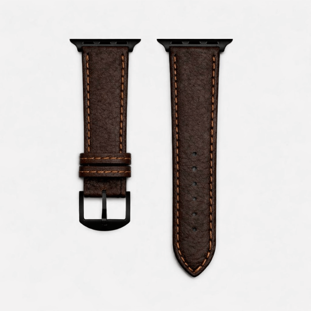 Apple Watch Stierlederarmband Torro Modern Dunkelbraun, handgefertigt aus spanischem Leder, mit charaktervoller Optik.