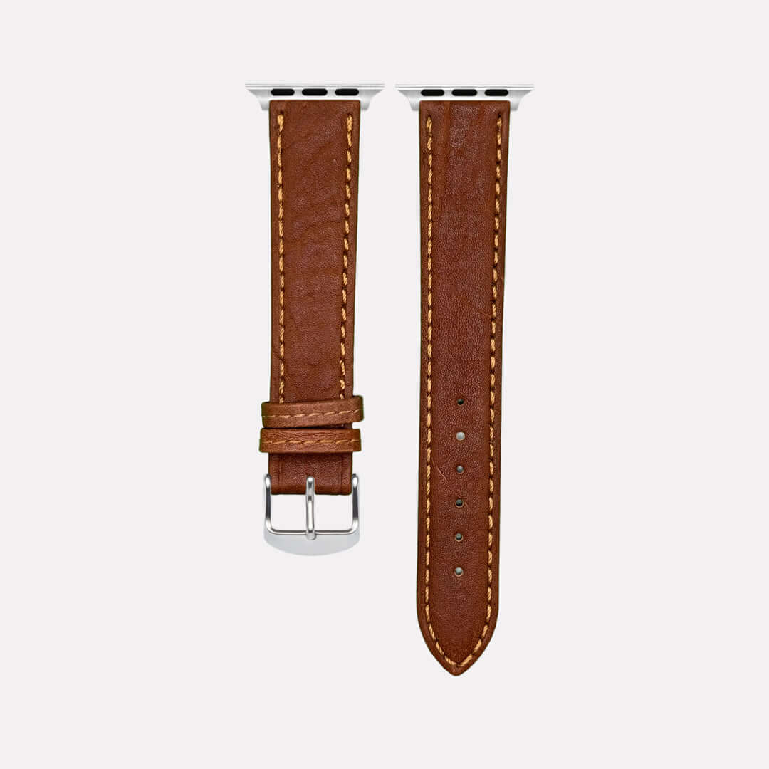 Apple Watch Stierlederarmband Torro Modern Hellbraun aus spanischem Leder, handgefertigt in Deutschland, natürlich und langlebig.