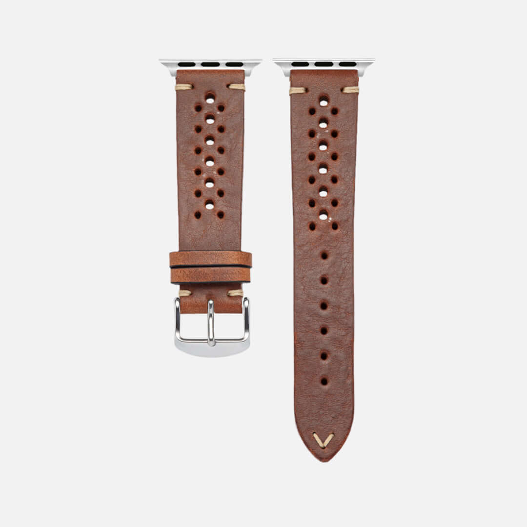 Rallye Lederband für Apple Watch – Hellbraun aus toskanischem Rindleder mit sportlicher Optik und bayerischer Handwerkskunst