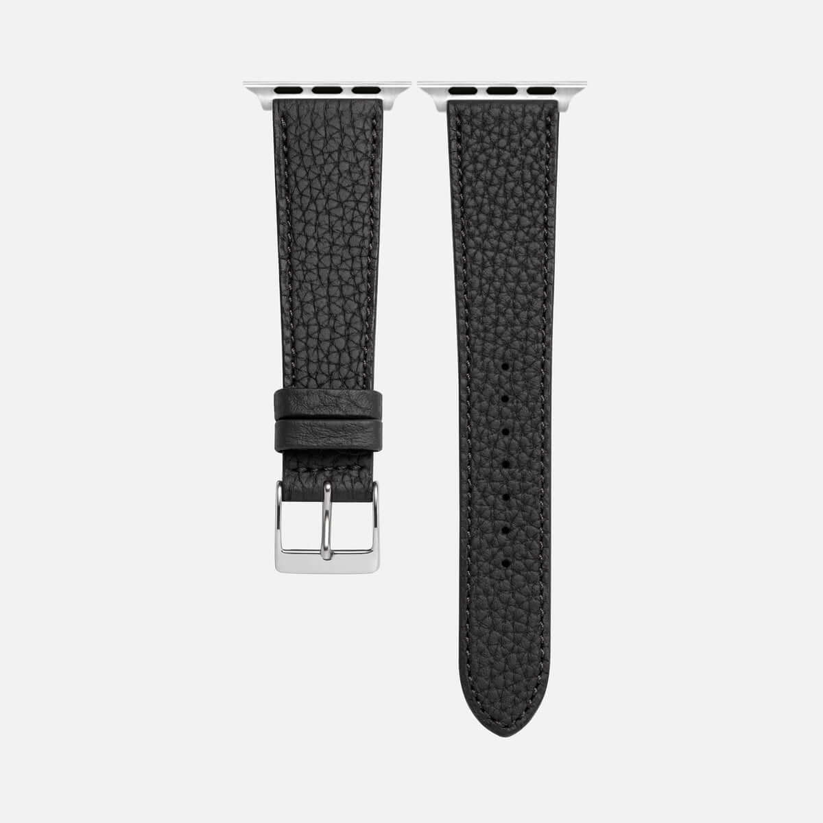 Schwarzes Lederarmband für Apple Watch aus Togoleder mit markanter Narbung, gefertigt aus deutschem Togoleder von Perlinger.