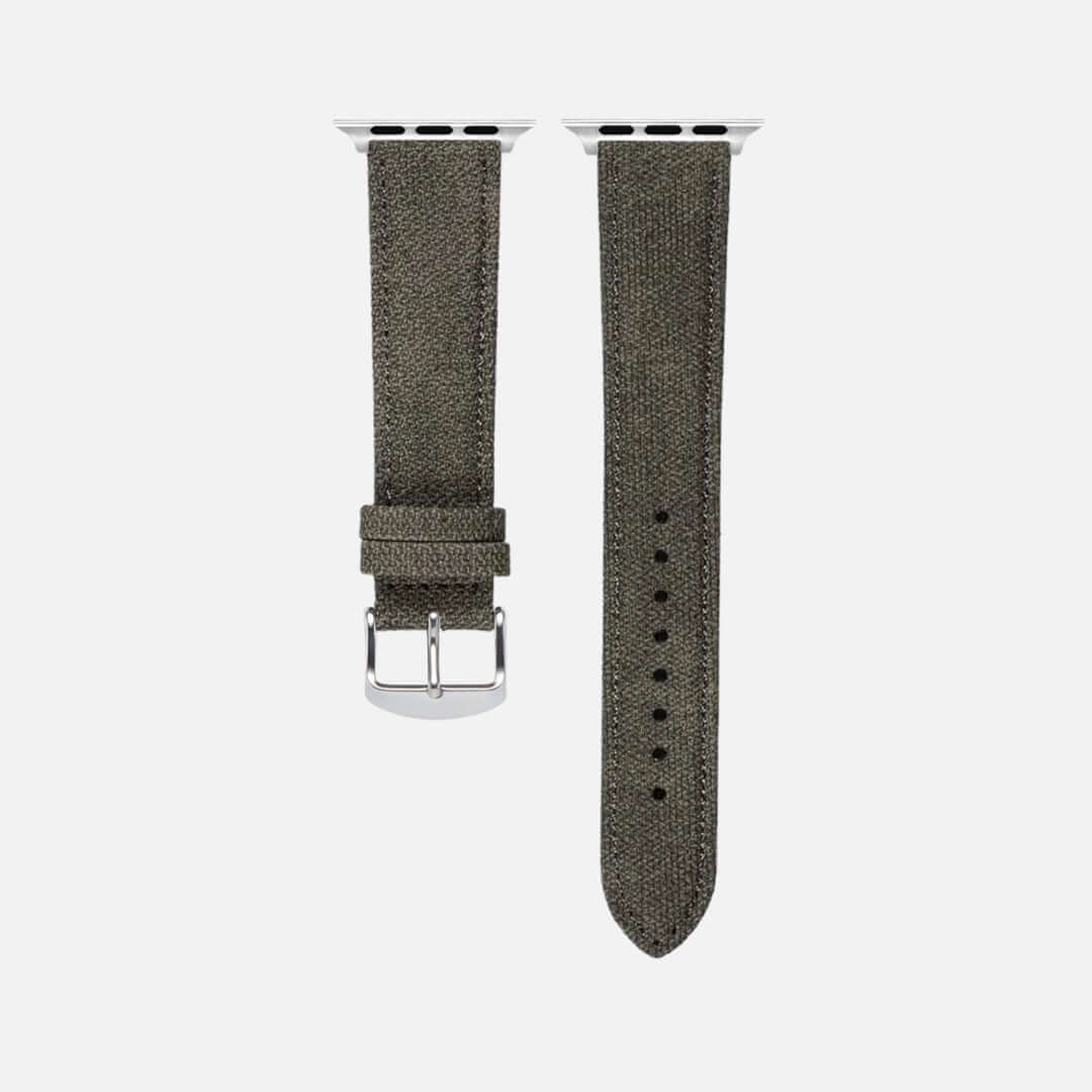 Graues Canvas Apple Watch Band Baumwolle, wasserabweisend und robust, aus veganem Canvas, passend für Alltag und Business.