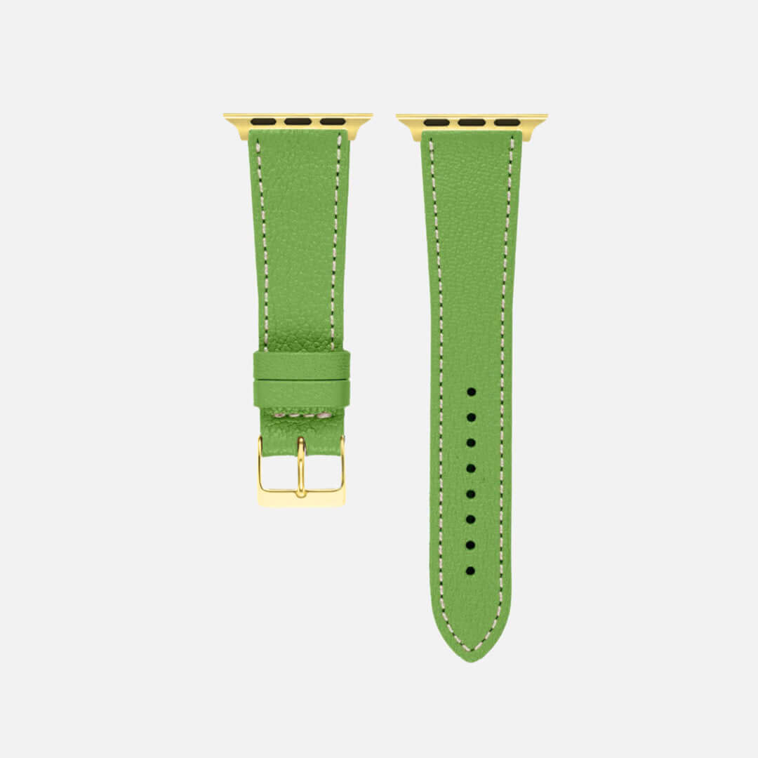 Hellgrünes kurzes Apple Watch Armband- Biarritz aus hochwertigem Leder, handgefertigt im Bayerischen Wald, modernes Design.