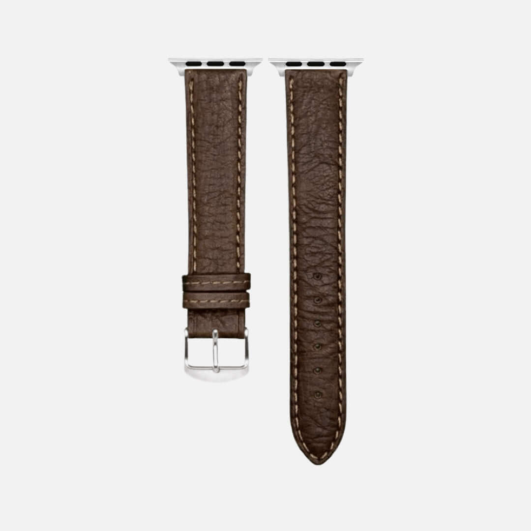 Apple Watch Stierlederarmband Torro Modern Dunkelbraun, handgearbeitetes Lederarmband aus spanischem Stiernackenleder.