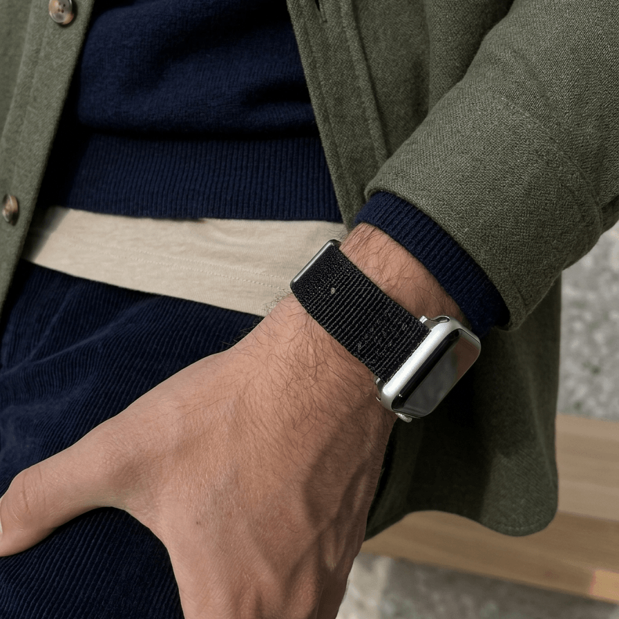 Cotton – Schwarzes Nylon Apple Watchband im Textil-Look