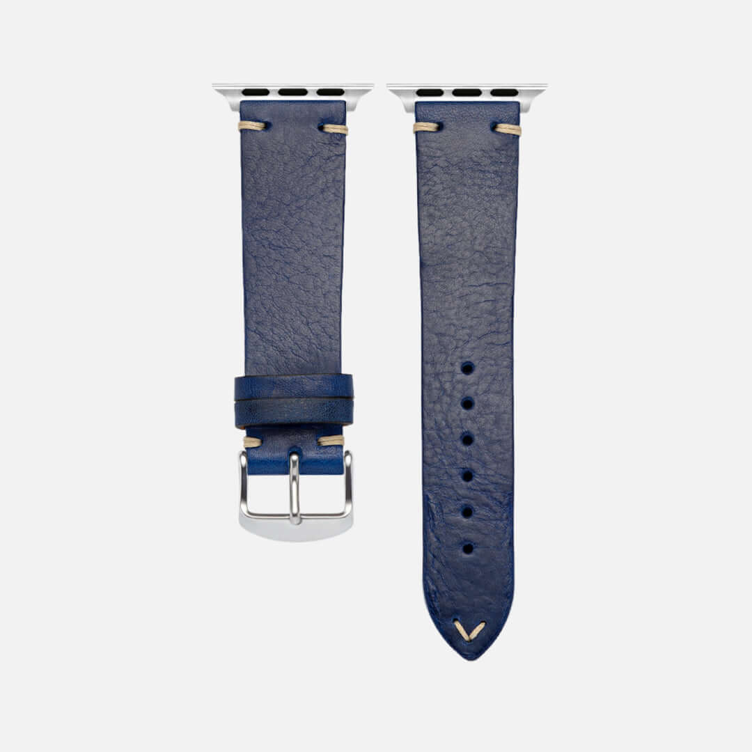 Hunter Apple Watch Armband Leder Blau aus vegetabil gegerbtem Rindleder in elegantem Design für stilbewusste Uhrenliebhaber.