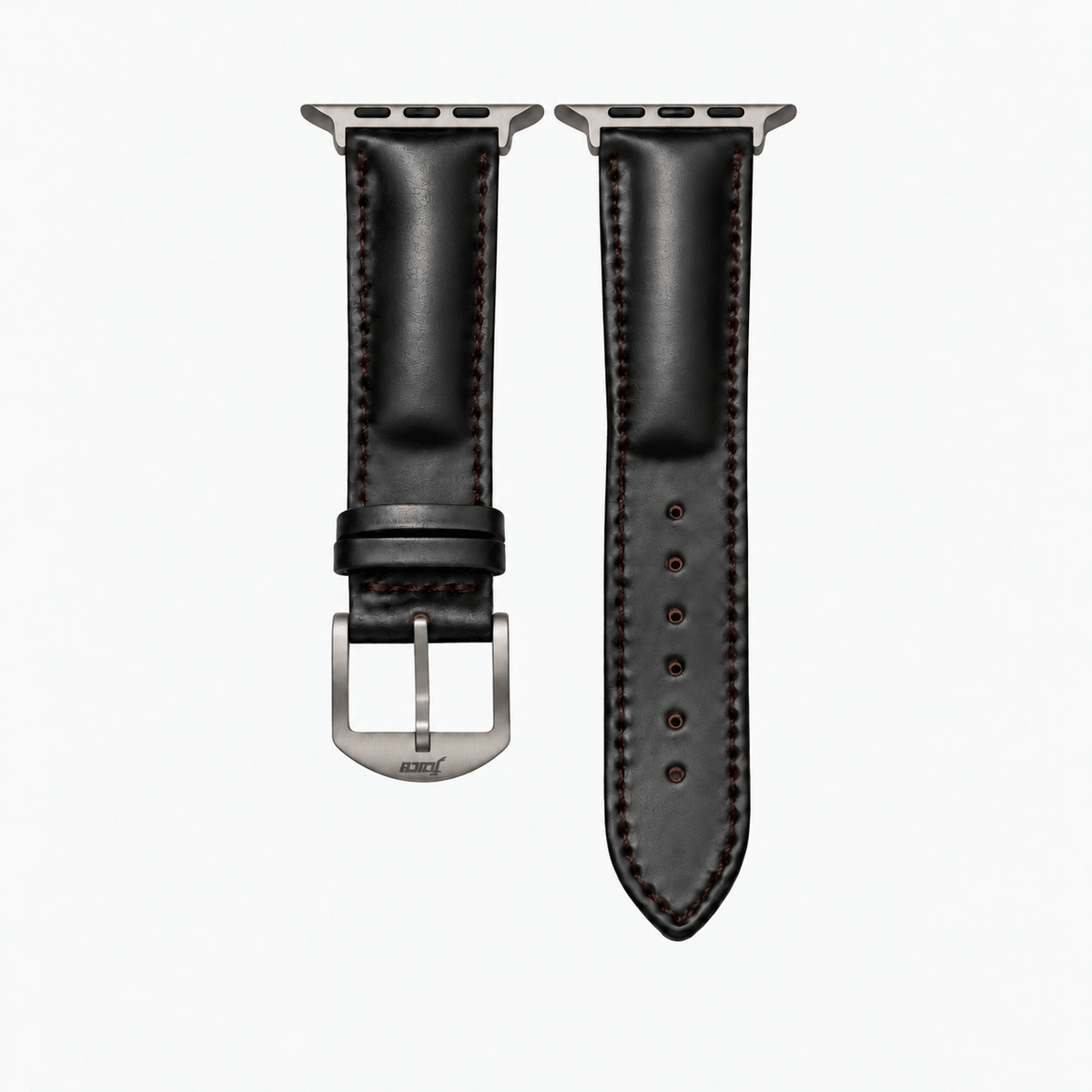 Apple Watch Armband Luxus aus Horween Shell Cordovan in Schwarz mit Echt Titan Hardware