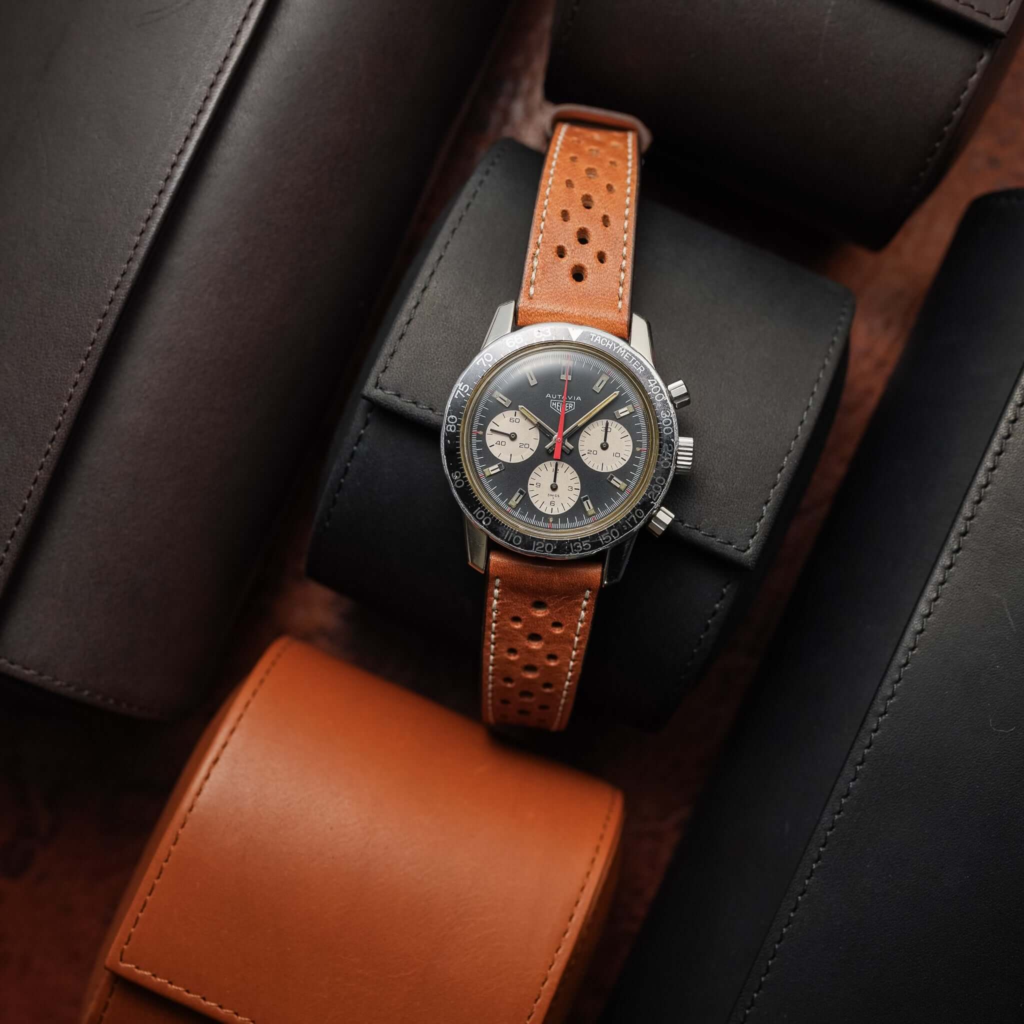 Uhrenrolle für eine Uhr Héritage – Feinstes französisches Barenialeder, edle Aufbewahrung aus Barenia-Leder der Gerberei Haas, Frankreich
