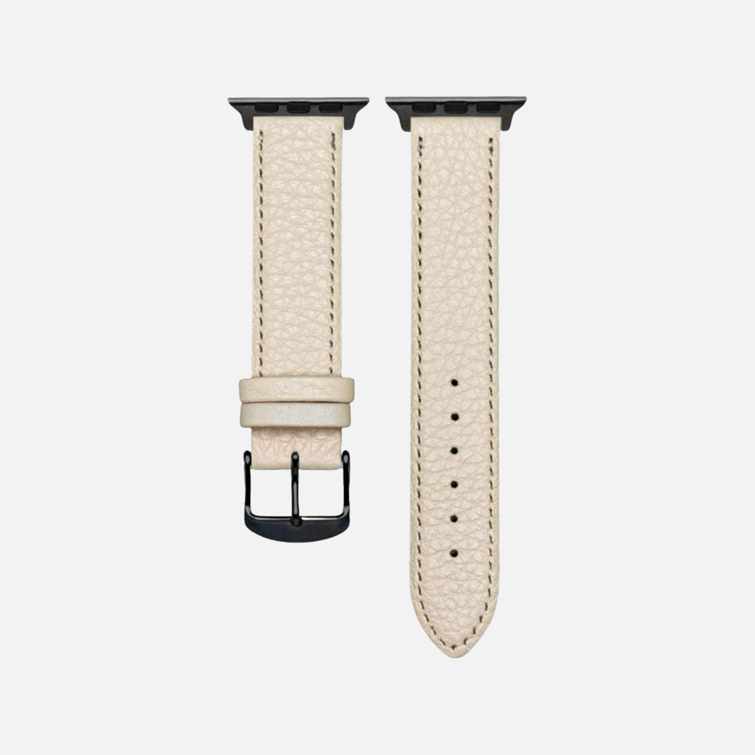 Uhrenarmband Apple Watch aus handgefertigtem Hirschleder in Beige, luxuriöses und langlebiges Design für stilvollen Komfort.