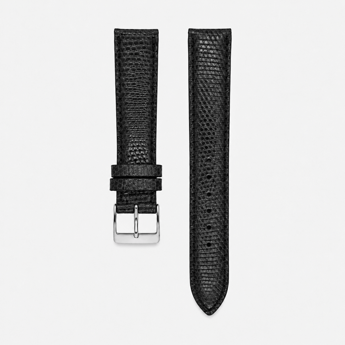 Cayenne – Uhrenarmband aus Eidechsenleder in Schwarz, handgefertigt, hochwertige Textur und Langlebigkeit.