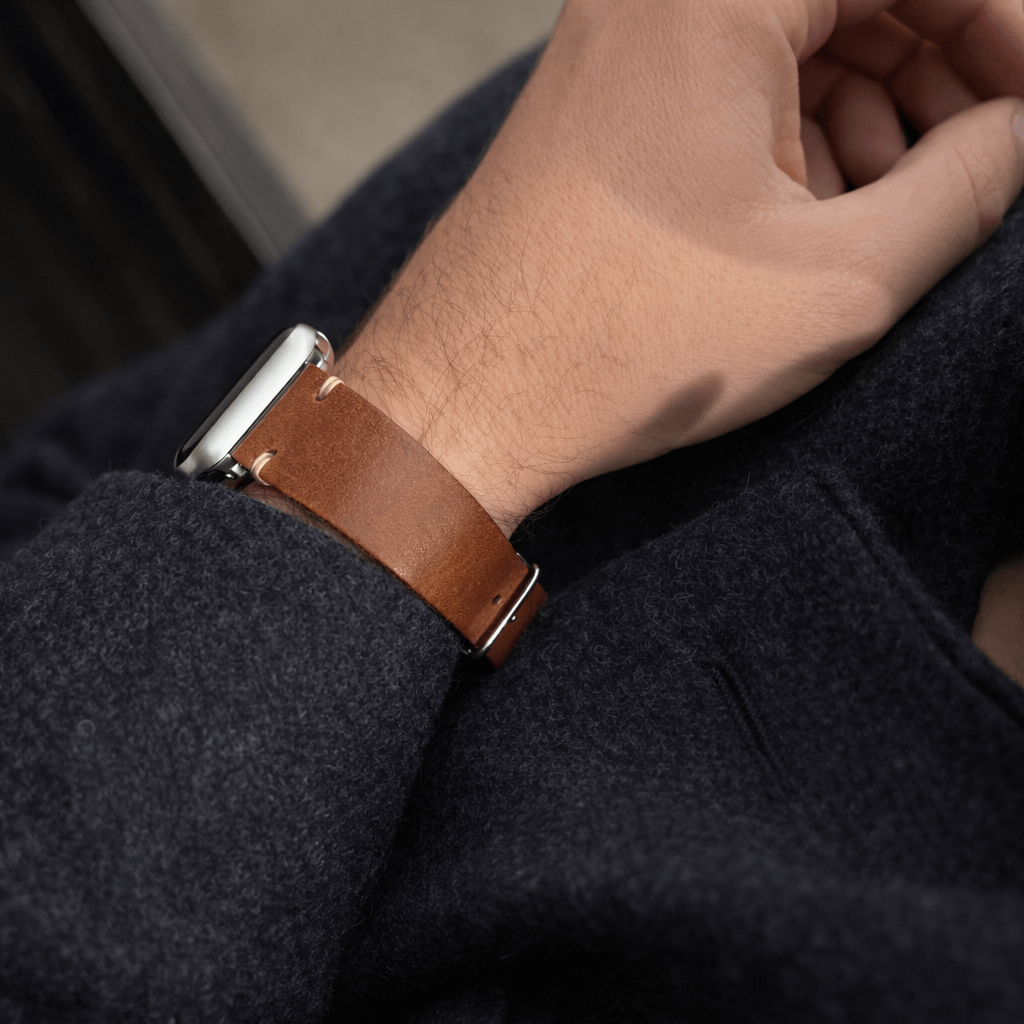 Hunter Apple Watch Armband Leder Hellbraun, hochwertiges Lederarmband, perfekte Passform für stilvolle Eleganz.
